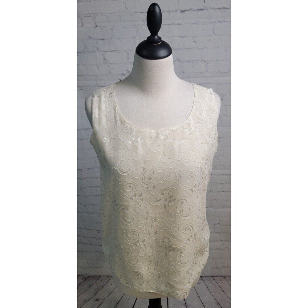 Vintage Eva Laurel Sleeveless Blouse size Med Ivory Made in USA YK2 Embroidered